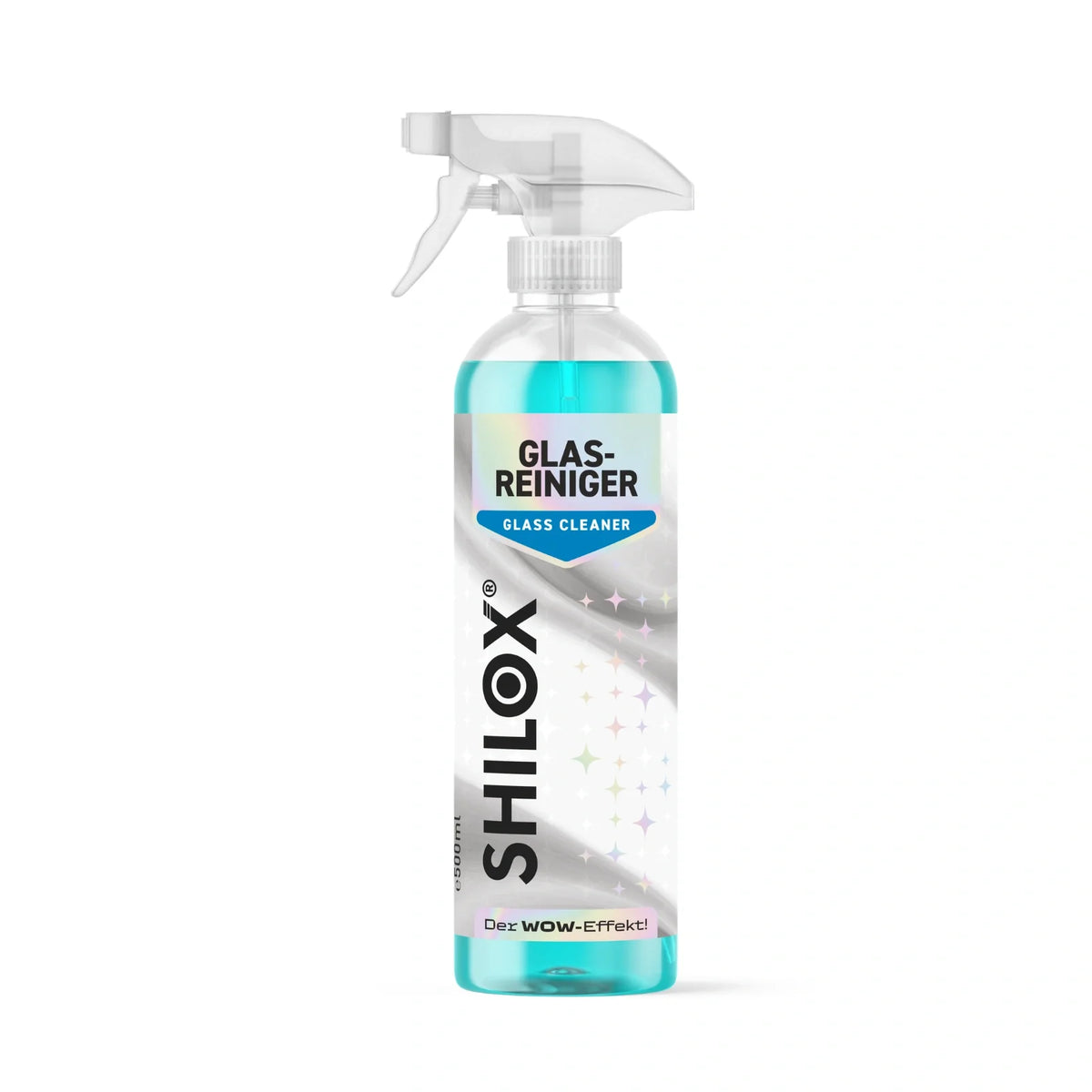 SHILOX Üvegtisztító 500 ml-es szórófejes flakonban, fehér háttéren.